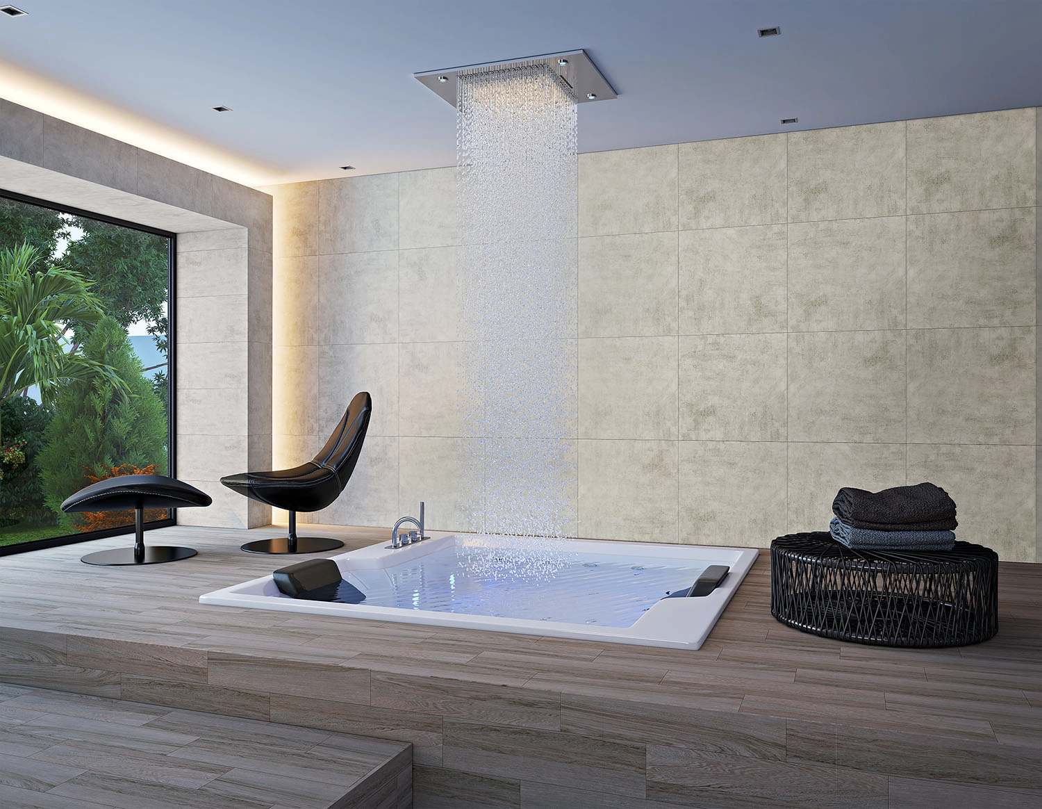 revêtement de sol en carreaux effet bois dans une salle de bain