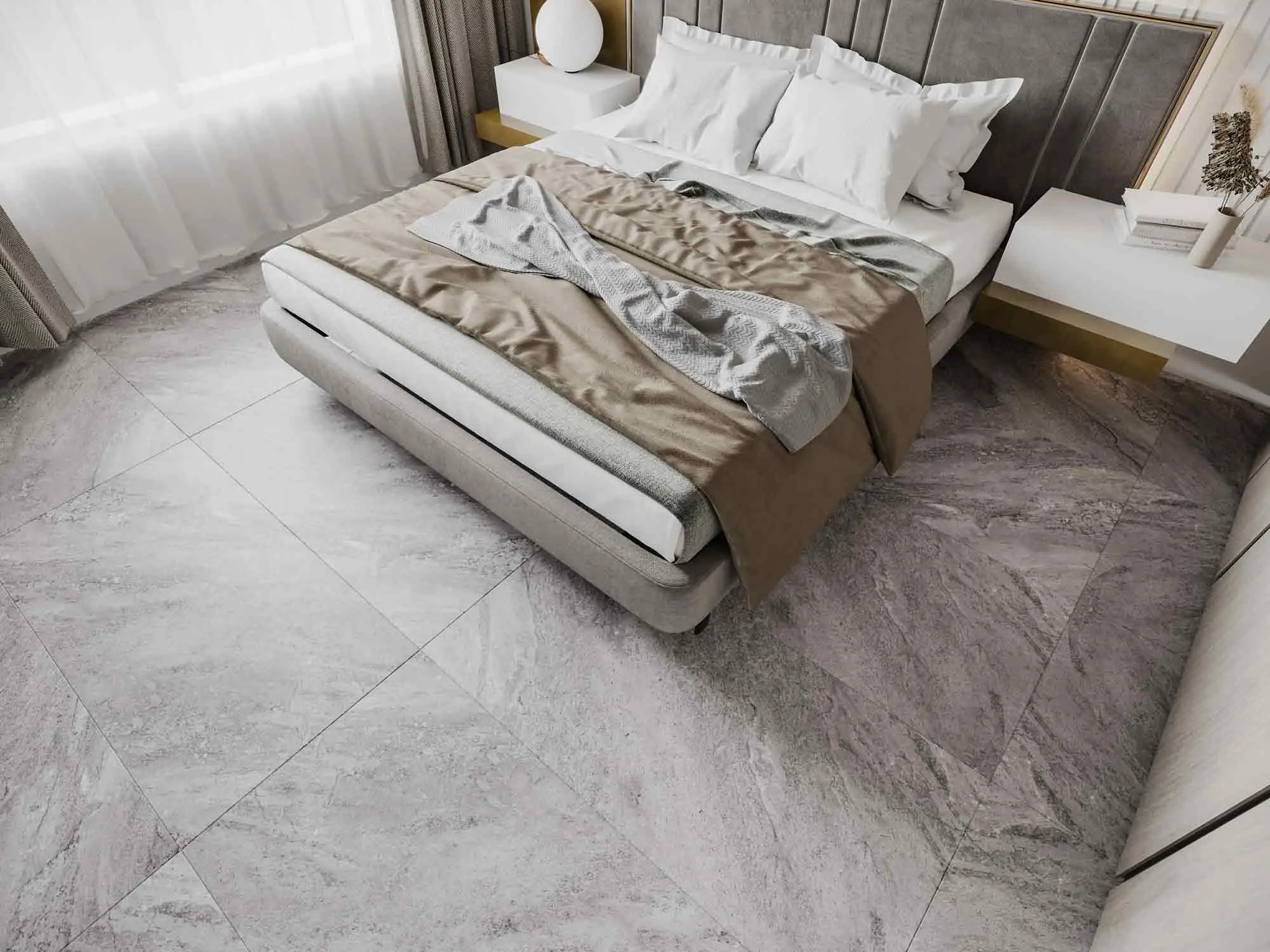 Stone effect bedroom tile